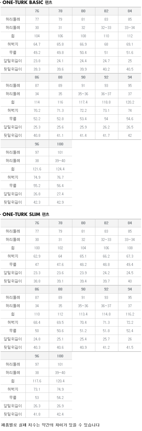 상품 상세 사이즈
