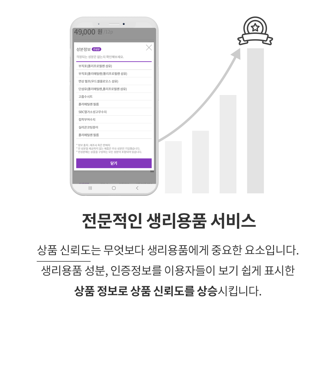상품 정보로 상품 신뢰도를 상승시킵니다