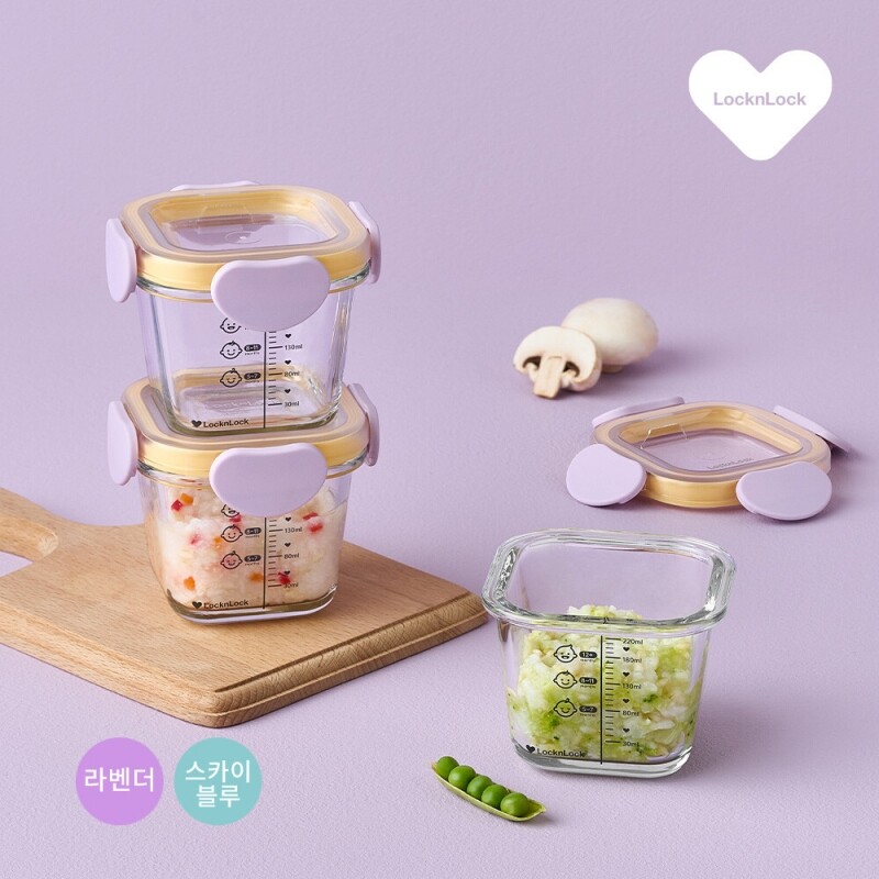 리틀럽 디어 이유식용기 정사각 밀폐캡 260ml 3P LLG511S3
