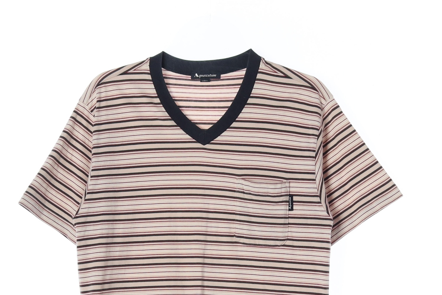 AQUASCUTUM 아쿠아스큐텀 스트라이프 V넥 포켓 반팔 티셔츠 MAN-S