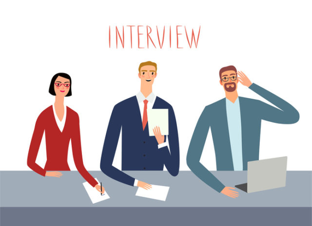 Serious interviewers cartoon set.