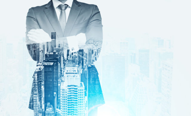 Close up of businessman in a city