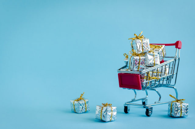 Small shopping cart with presents