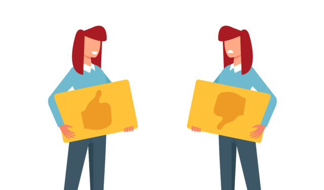 Woman character holding sign like dislike thumb up and down. Vote rating concept. Vector flat cartoon graphic design isolated illustration