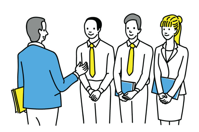 Leader giving advice to subordinate team