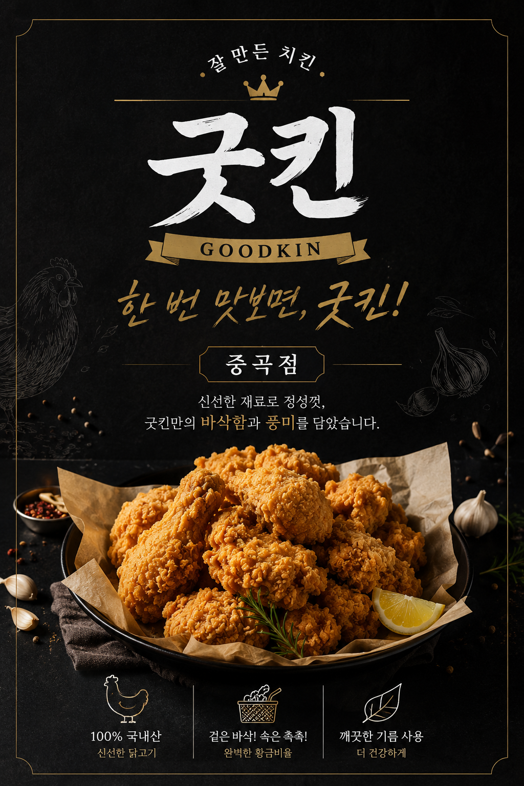 "치킨에 사이드까지 3만원이면 풀코스!" 굿킨 중곡점에서 포장하구 한강에서 치킨 파티 하실 분? 🍗
