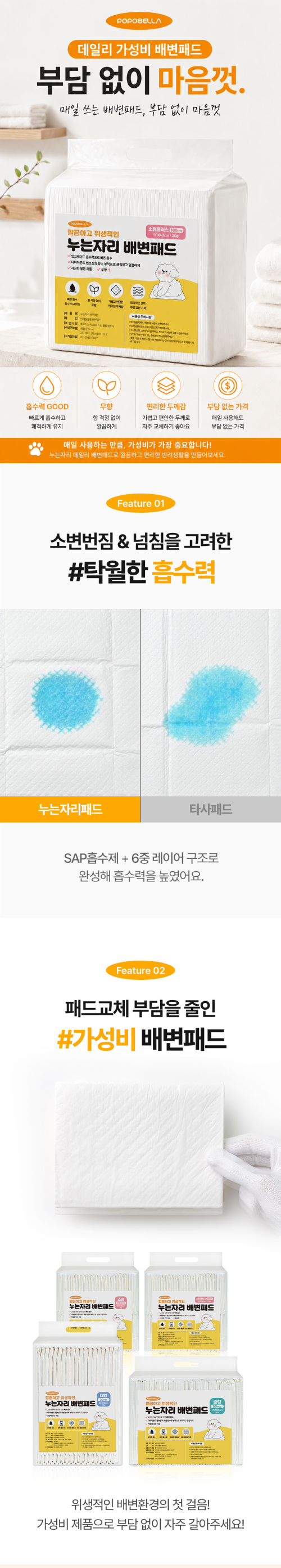 매일 사용하는 배변패드, 부담 없이 넉넉하게! 반려견과 보호자 모두를 위한 실속형 데일리 배변패드