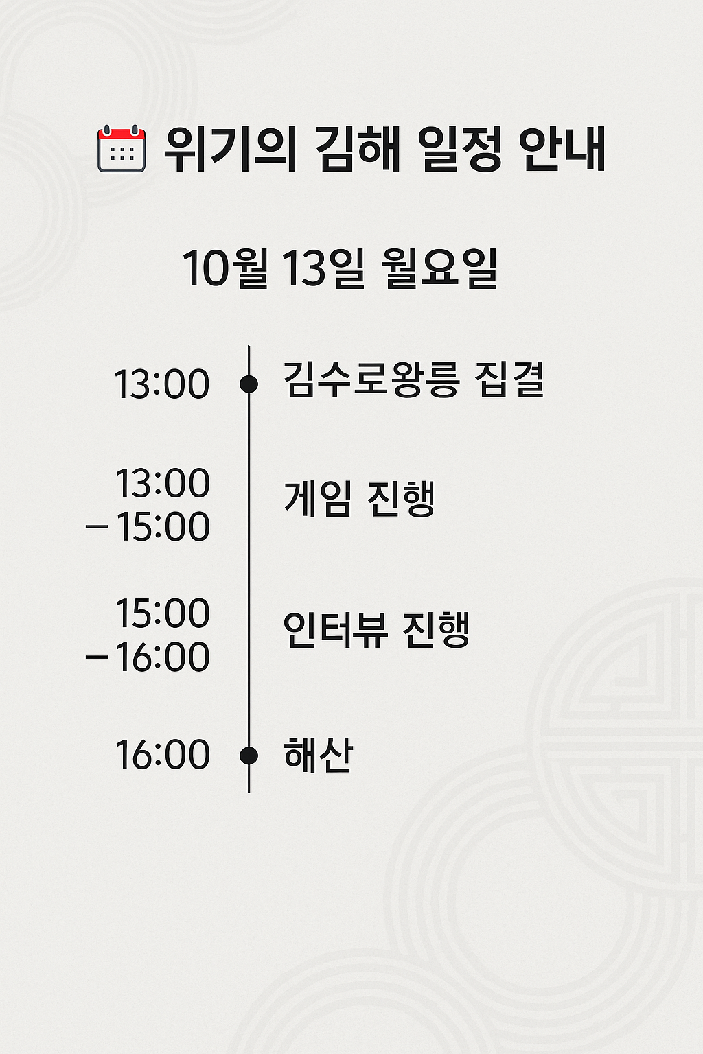 김수로왕릉 주변을 돌며 플레이하는 야외방탈출 게임 '위기의 김해'를 체험하고, SNS 홍보 진행